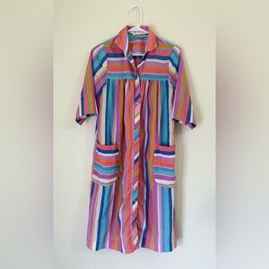 Vintage 70’s Models Coat Colorful Stripped Button Down 3/4 Sleeve Dress Size S
